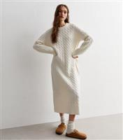 Off White Cable Knit Crew Neck Maxi Dress New Look