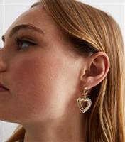 Gold Open Heart Charm Ridged Earrings New Look