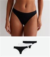 Women's 3 Pack Black and White Soft Touch Thongs New Look