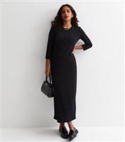 Petite Black Ribbed Jersey 3/4 Sleeve Midaxi Dress New Look