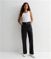 Women's Petite Black Leather-Look Western Trousers New Look