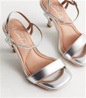 Women's Extra Wide Fit Silver 2 Part Stiletto Heel Sandals New Look