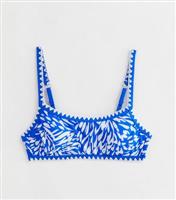 Women's Blue Animal Print Crop Bikini Top New Look
