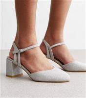 Women's Silver 2 Part Mid Block Heel Court Shoes New Look