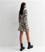 Brown Zebra Print Asymmetrical Mini Dress New Look