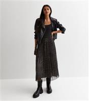 Women's Black Zebra Print Mesh Pleated Midi Skirt Gini London New Look