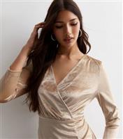 Women's Gold Velvet Midi Skater Dress Gini London New Look