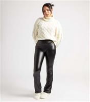 Women's Black Leather-Look Flared Trousers Urban Bliss New Look