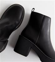 Women's Black Leather-Look Stitch Detail Chunky Boots New Look