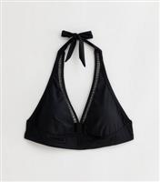Women's Plus Size Black Halter Neck Cut Out Bikini Top Curves New Look