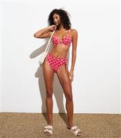 Women's Red Geometric Print Tie High Waist Bikini Bottoms New Look