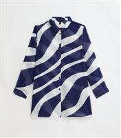 Women's Blue Zebra Print Long-Sleeve Beach Shirt New Look