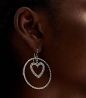 Silver Diamant Heart Drop Hoop Earrings New Look