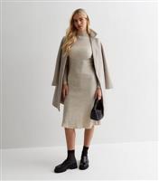 Cream Ribbed Knit High Neck Midaxi Dress New Look