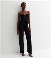 Tall Black Bandeau Belted Wide Leg Jumpsuit New Look