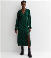 Tall Green Abstract Print Ruffle Split Hem Midaxi Dress New Look