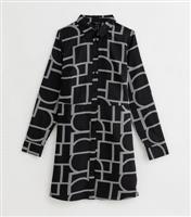 Women's Tall Black Abstract Print Mini Shirt Dress New Look