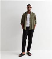 Men's Black Linen Blend Trousers New Look