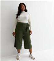 Women's Plus Size Khaki Belted Crop Wide Leg Trousers Curves New Look