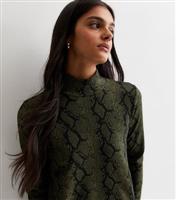 Green Snake Print Jersey High Neck Midaxi Dress New Look