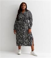 Curves Black Zebra Print Satin Tie Waist Midaxi Shirt Dress New Look