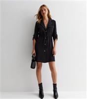 Women's Black 1/2 Sleeve Utility Mini Shirt Dress Cameo Rose New Look