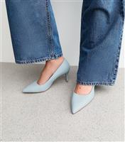 Women's Light Blue Faux Leather Pointed Toe Court Shoes Vegan New Look
