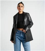 Women's Black Leather-Look Blazer Urban Bliss New Look