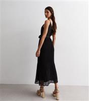 Women's Black Pleated Strappy Midi Dress Gini London New Look