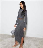 Women's Black Sparkle Split Hem Midaxi Skirt New Look
