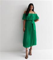 Women's Green Pleated Bardot Midaxi Dress Cutie London New Look