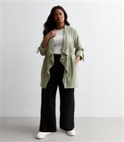Women's Plus Size Olive Waterfall Duster Jacket Curves New Look