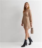 Women's Camel Buckle Wrap Mini Dress New Look