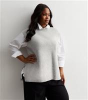 Women's Plus Size Pale Grey Knit Split Hem Vest Curves New Look