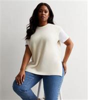 Women's Plus Size Off White Knit Split Hem Vest Curves New Look