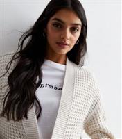 Women's Off White Stitch Knit Cardigan New Look