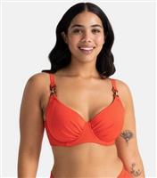 Women's Plus Size Coral Ruched Bikini Top Curves Dorina New Look