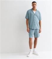 Men's Blue Textured Short Sleeve Oversized Shirt New Look