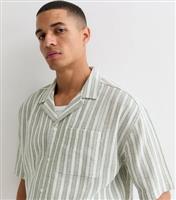 Men's Green Stripe Textured Cotton Short Sleeve Shirt New Look