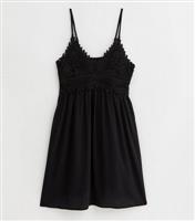 Women's Black Crochet Strappy Mini Beach Dress New Look