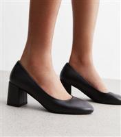 Women's Black Leather-Look Block Heel Court Shoes New Look