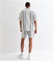 Men's Blue Stripe Relaxed Fit Textured Cotton Shorts New Look