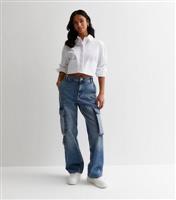 Women's Petite Blue Vintage Tint Cargo Straight Leg Jeans New Look