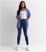 Women's Petite Blue High Waist Hallie Super Skinny Jeans New Look