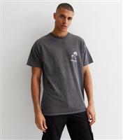 Men's Dark Grey Fleur Jardin Print Relaxed Fit Cotton T-Shirt New Look