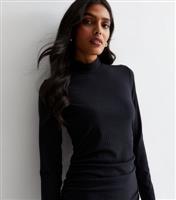 Women's Black Ribbed High Neck Bodycon Midi Dress New Look