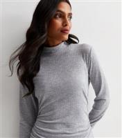 Women's Grey Ribbed High Neck Bodycon Midaxi Dress New Look