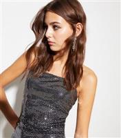 Silver Sequin Ruched Side Bandeau Midaxi Dress New Look