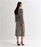 Women's Geometric Stripe Wrap Midi Dress Gini London New Look