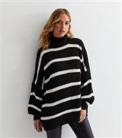 Women's Black Stripe Chunky Knit High Neck Jumper Gini London New Look